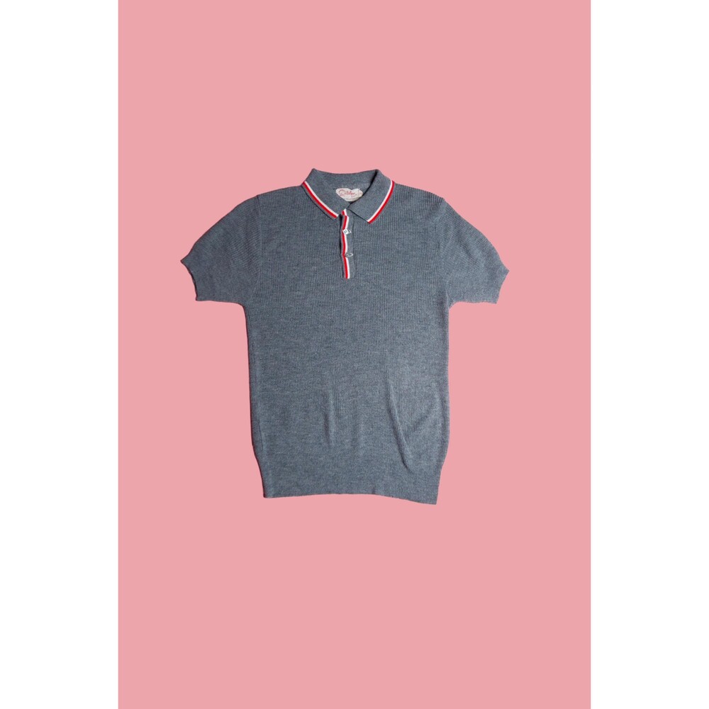 1950s-1960s CATALINA Gray, White, and Red Short Sleeve POLO Tee. XS-S